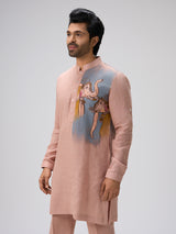 Peach ethnic painted kurta pajama men
