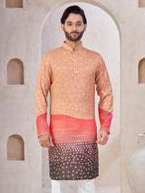 Peach festive wear cotton kurta suit with print