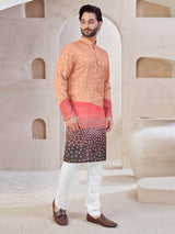 Peach festive wear cotton kurta suit with print