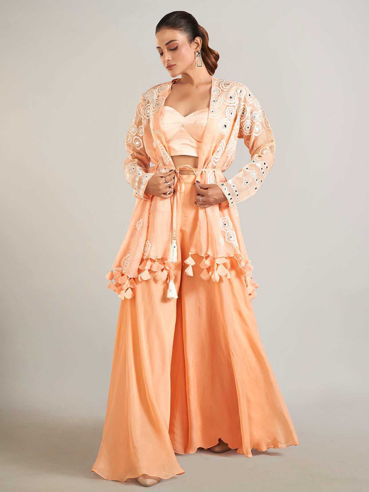 Peach georgette palazzo suit with jacket
