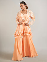 Peach georgette palazzo suit with jacket