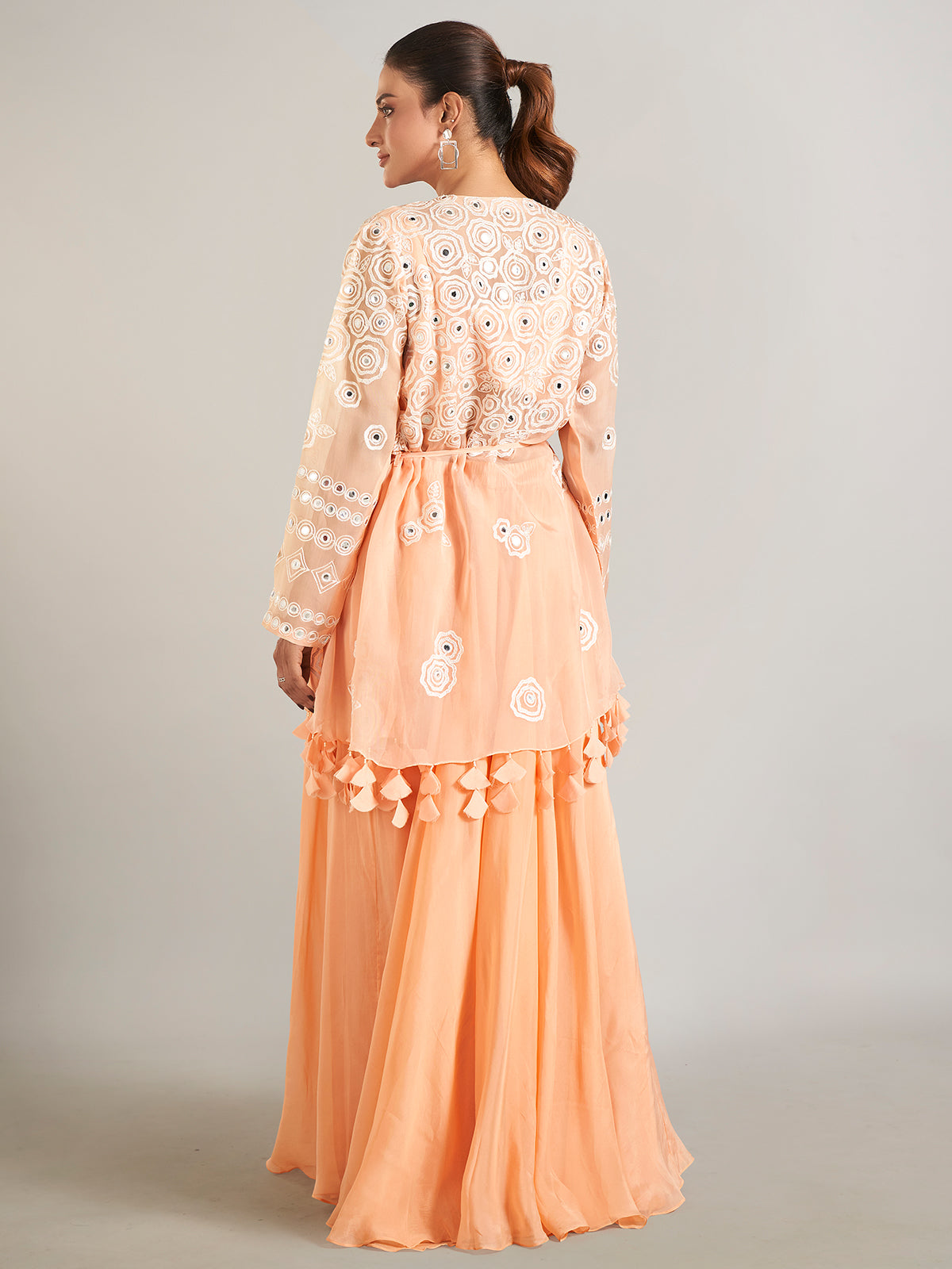 Peach georgette palazzo suit with jacket
