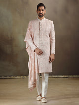 Peach georgette sherwani with dupatta and wedding wear