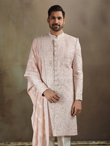 Peach georgette sherwani with dupatta and wedding wear
