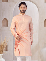 Peach printed cotton kurta suit for festive wear