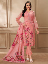 Peach printed cotton salwar suit