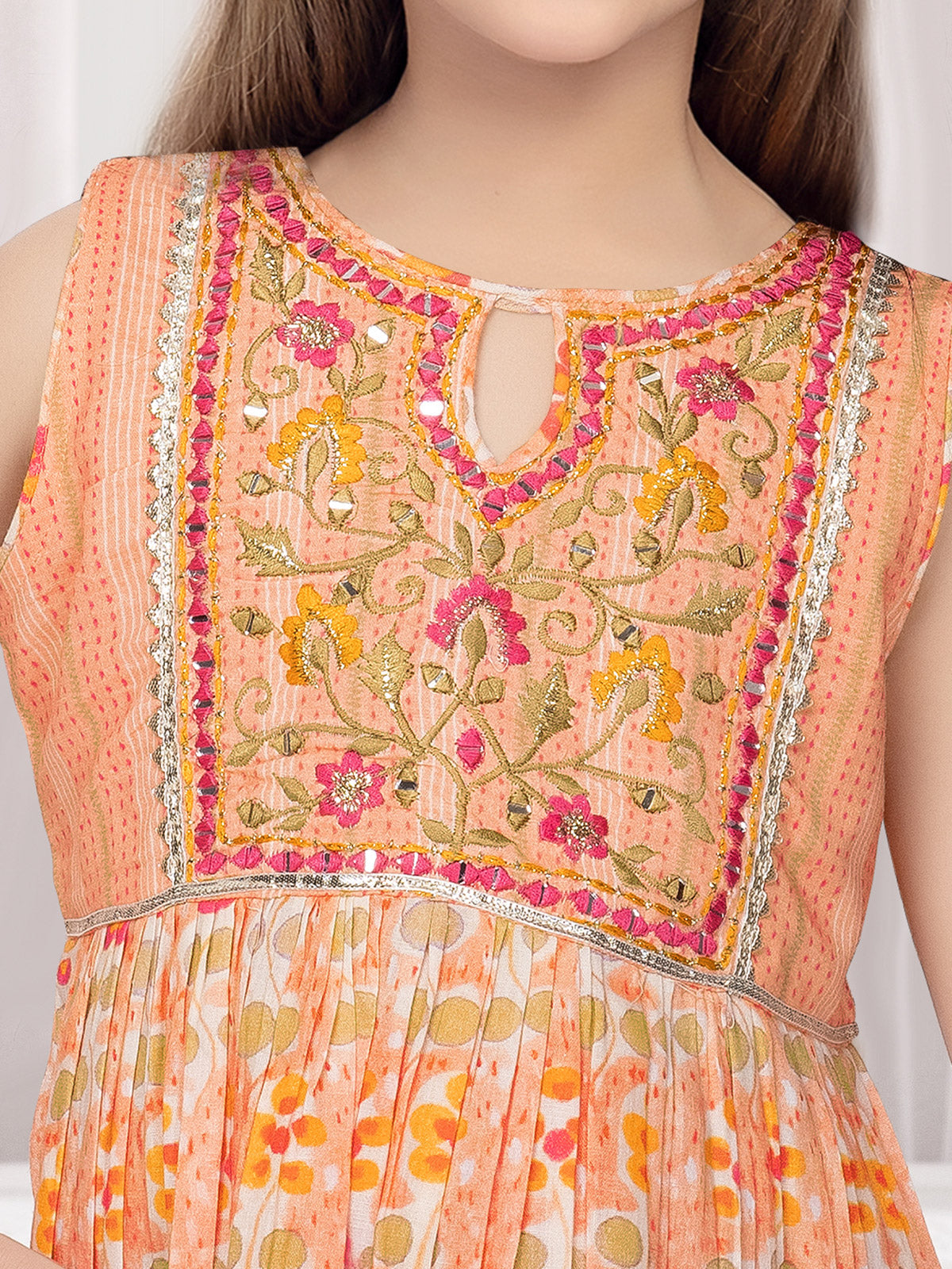 Peach printed cotton sharara salwar suit