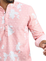 Peach printed embroidery kurta