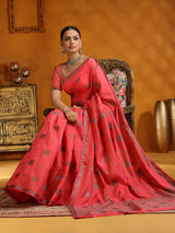 Peach silk festive wear saree