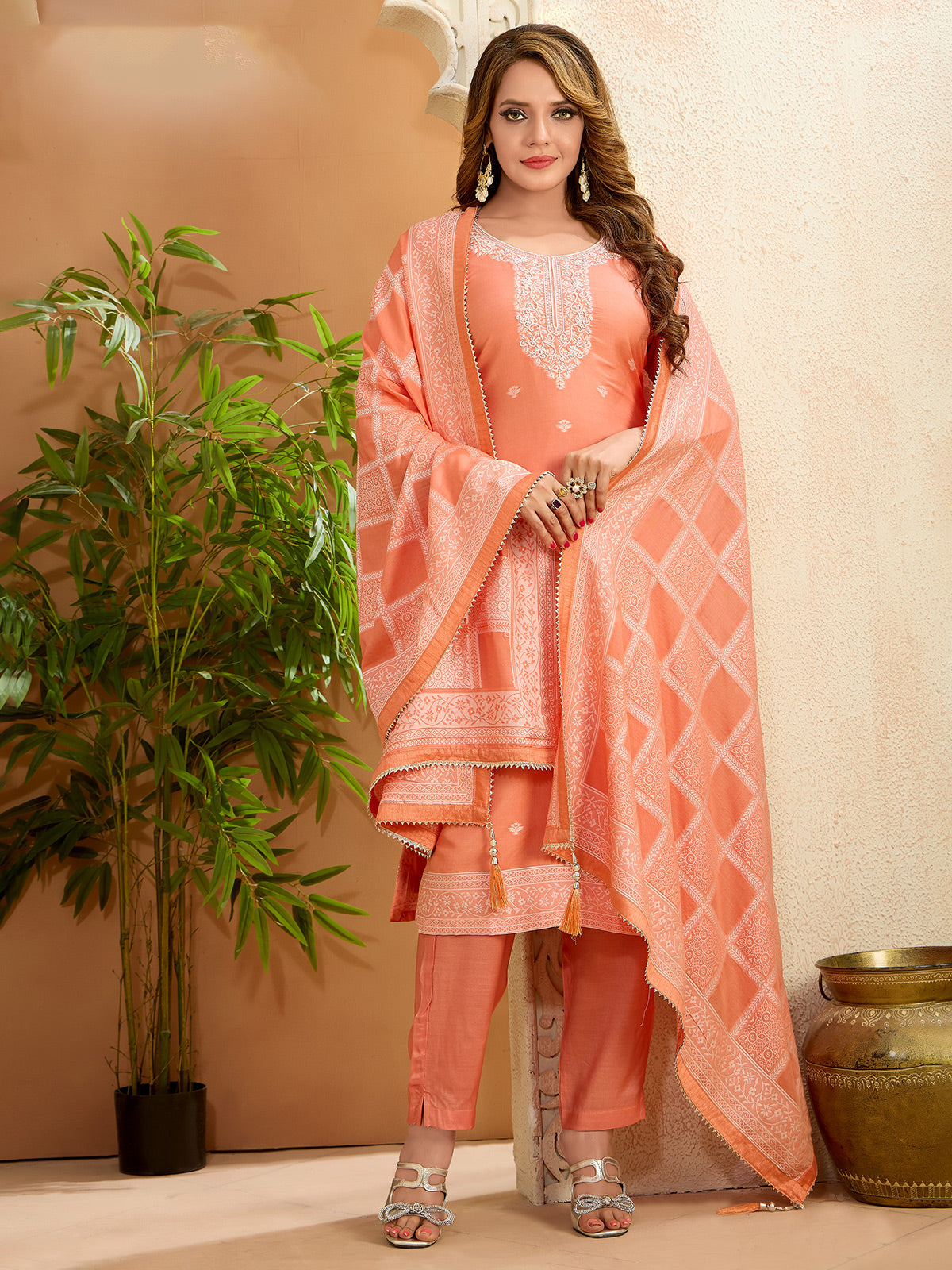 Peach silk wedding wear salwar suit
