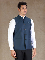 Peacock blue silk waistcoat only for men