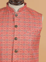 Pink and beige printed cotton silk waistcoat
