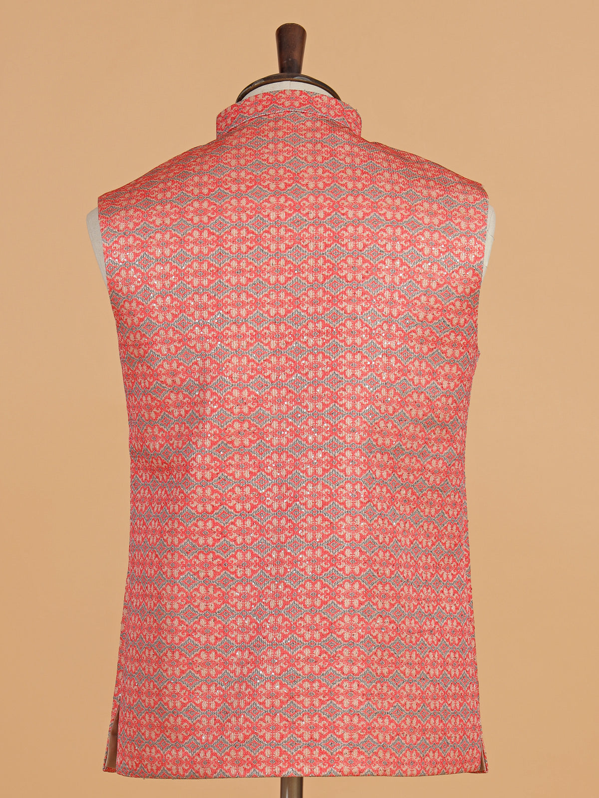 Pink and beige printed cotton silk waistcoat