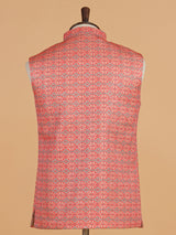 Pink and beige printed cotton silk waistcoat