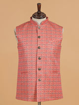 Pink and beige printed cotton silk waistcoat