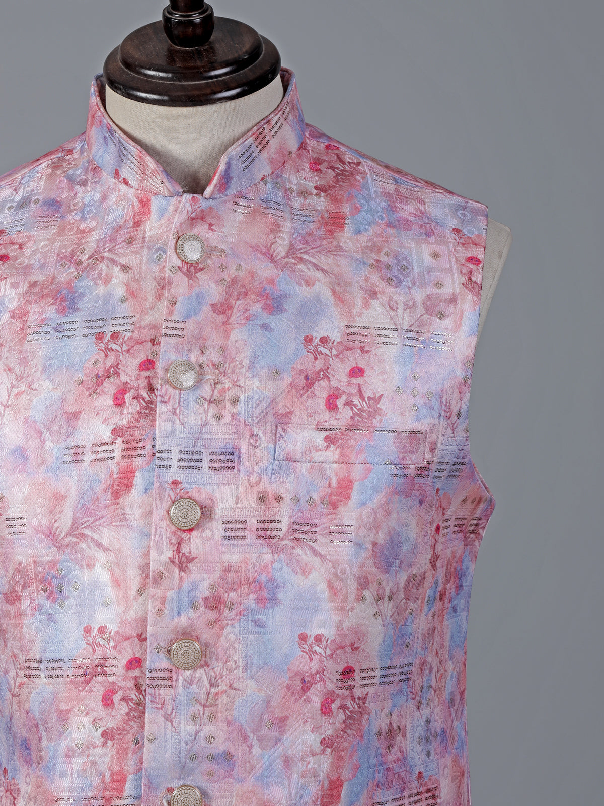 Pink brocade waistcoat with sequins detailing
