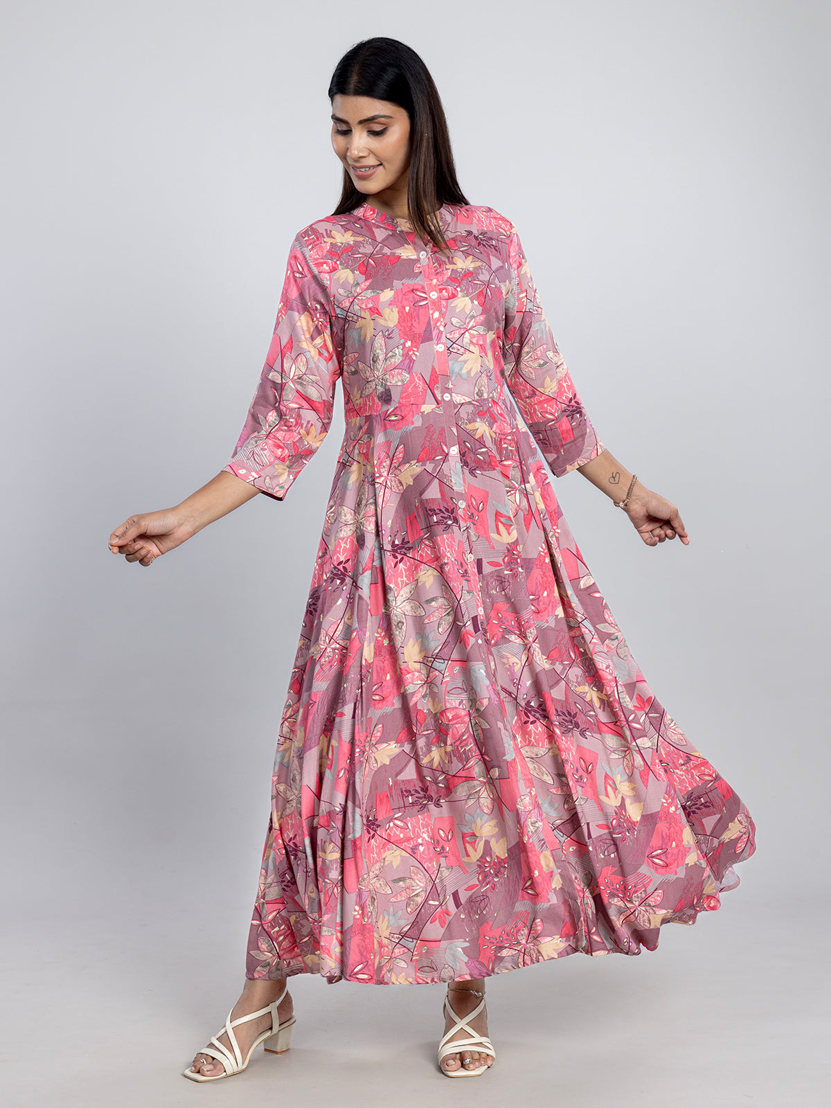 Pink casual wear cotton silk long kurti for women