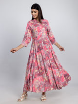 Pink casual wear cotton silk long kurti for women