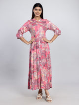 Pink casual wear cotton silk long kurti for women