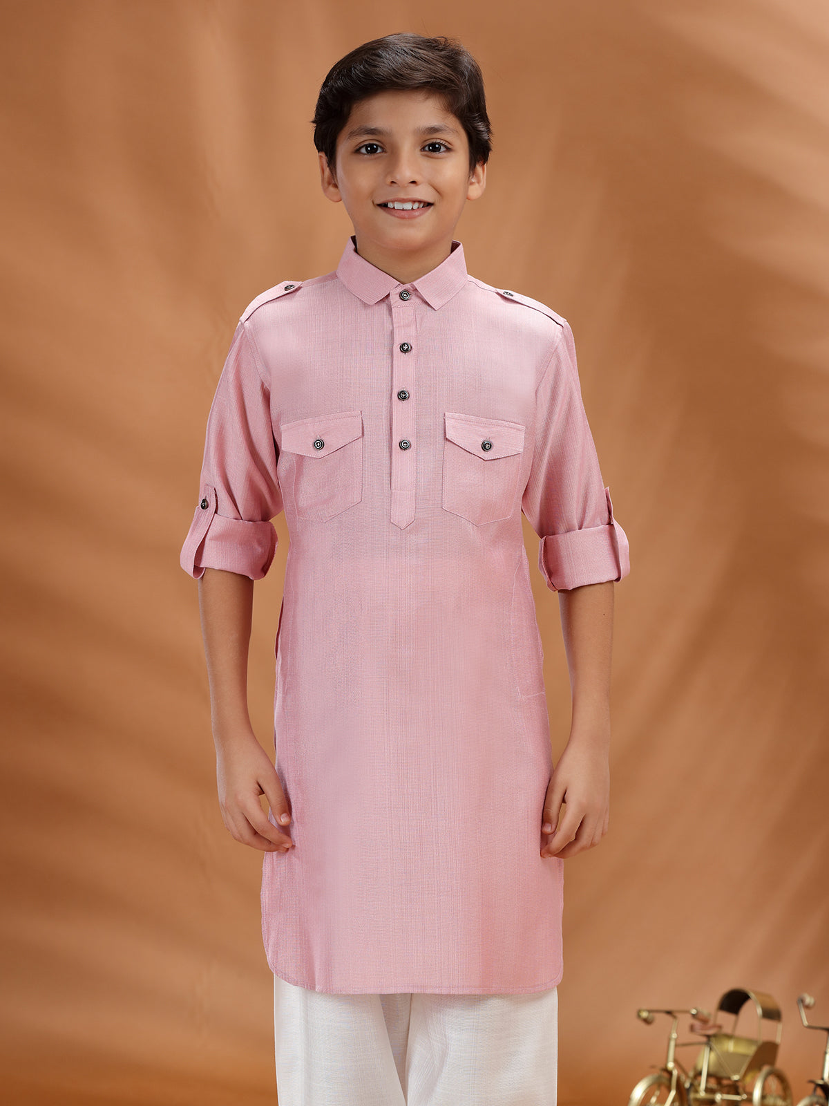 Pink cotton kurta for boys celebration wear