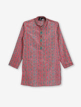Pink cotton printed festive wear kurta suit