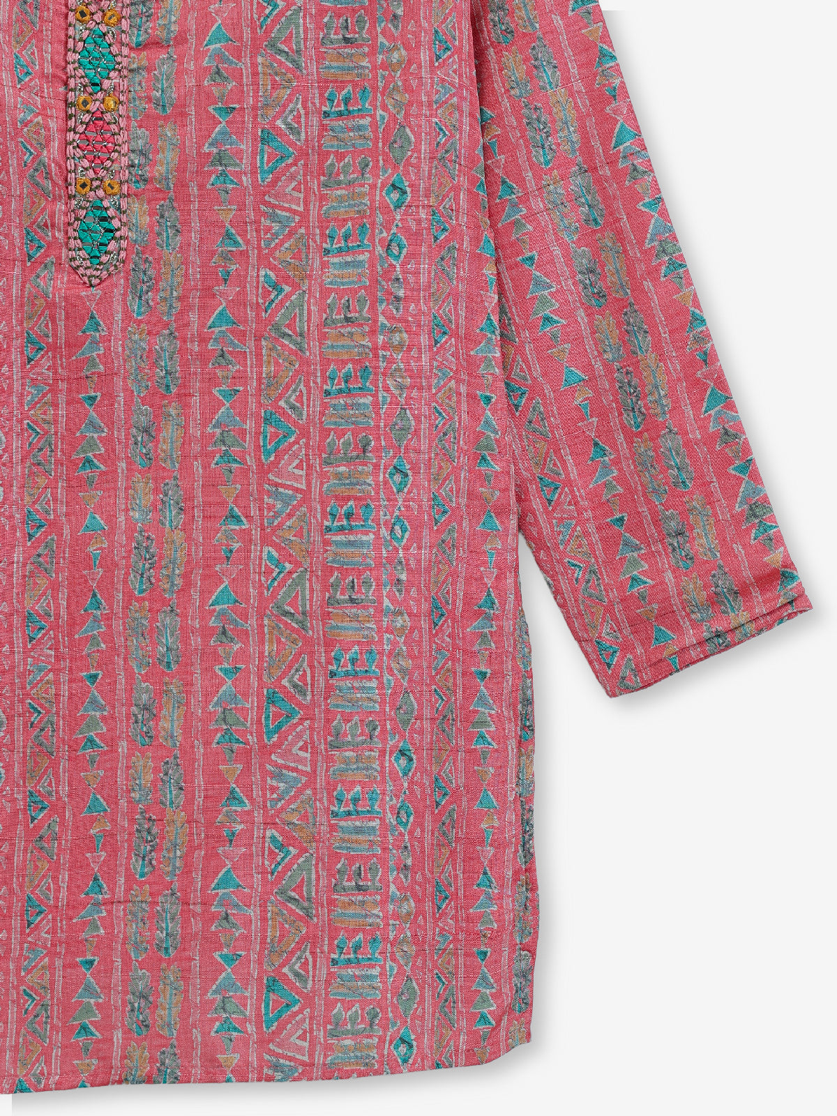 Pink cotton printed festive wear kurta suit