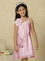 Pink cotton silk mini dress with sequins sparkle