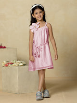 Pink cotton silk mini dress with sequins sparkle