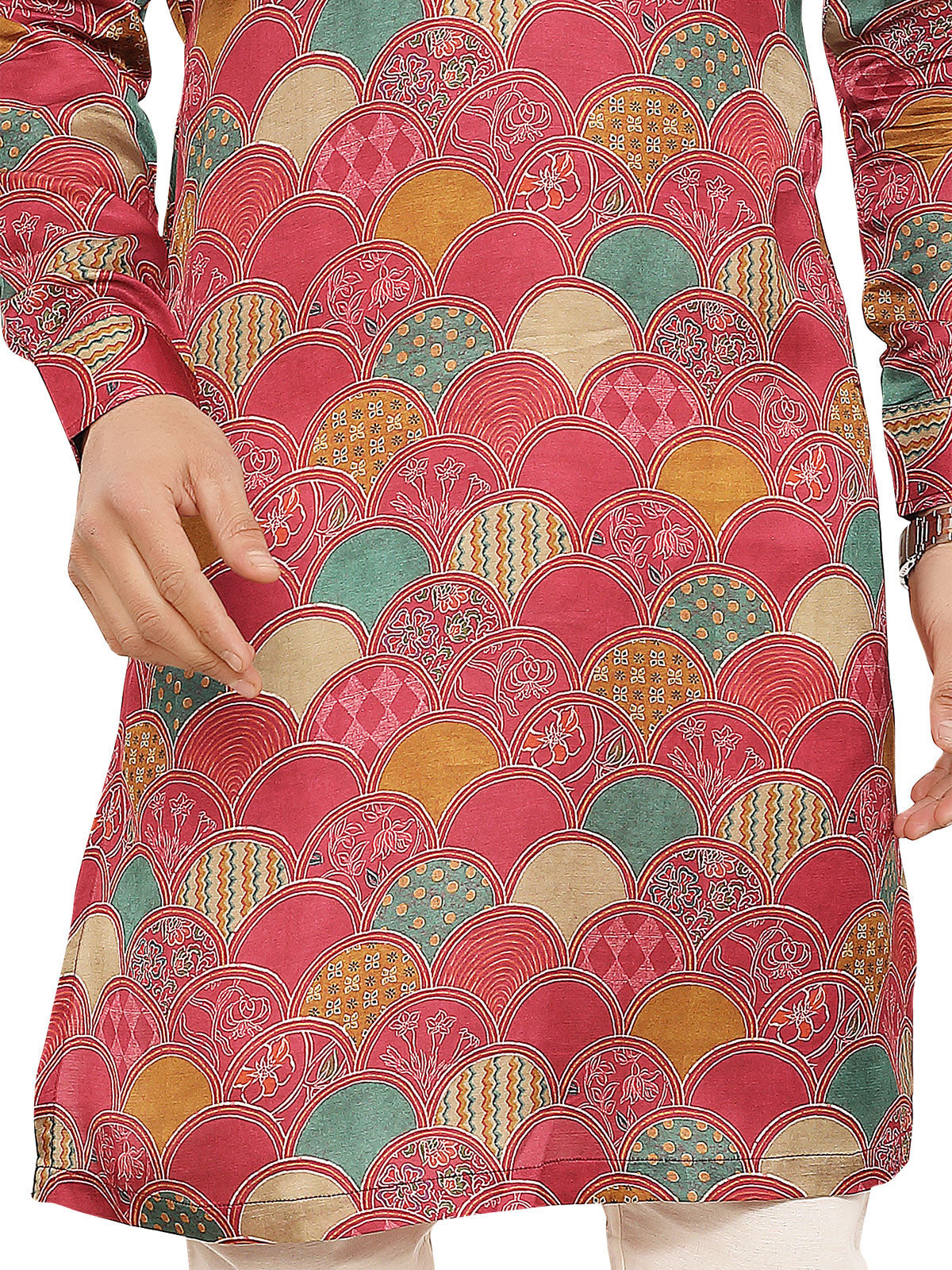 Pink festive wear printed mens kurta