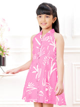 Pink printed cotton frock for girls