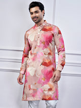 Pink printed cotton kurta suit for festive wear