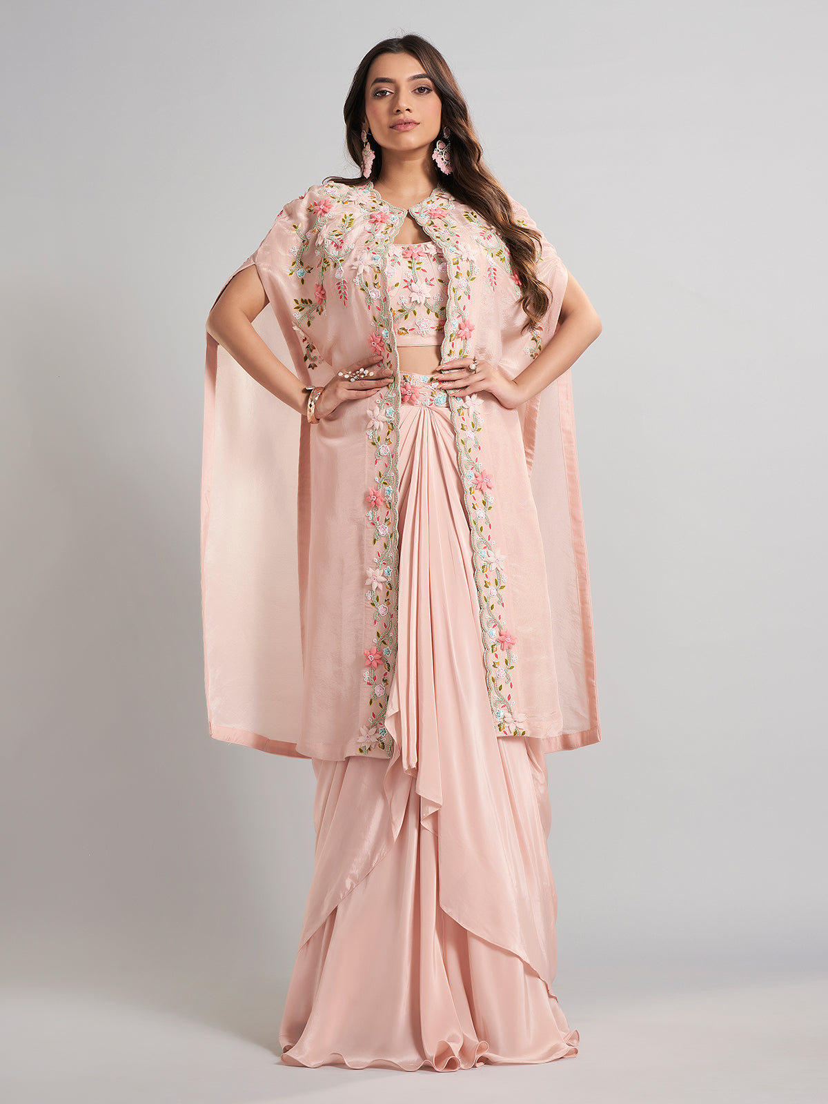Pink satin silk indo western suit with jacket