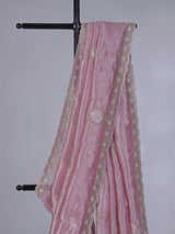 Pink semi tissue silk saree with festive handwork