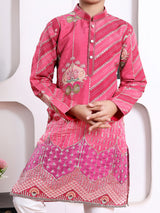 Pink silk printed kurta suit for festive wear