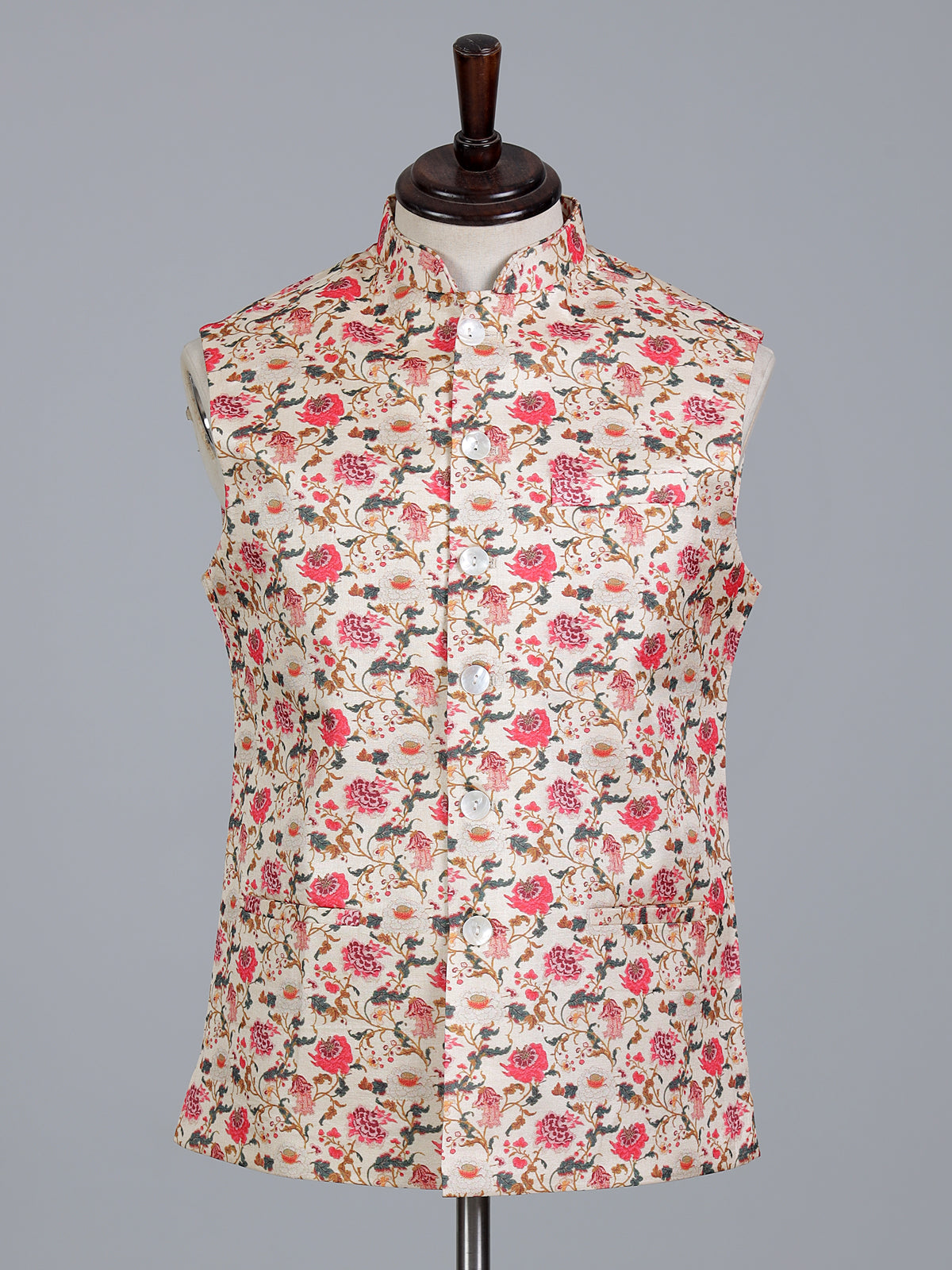 Pink silk printed reception waistcoat