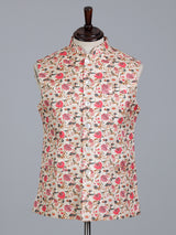 Pink silk printed reception waistcoat