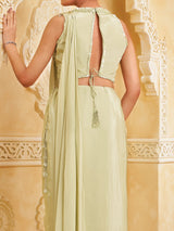 Pista crepe silk ready to wear saree with sequins and cutdana glow