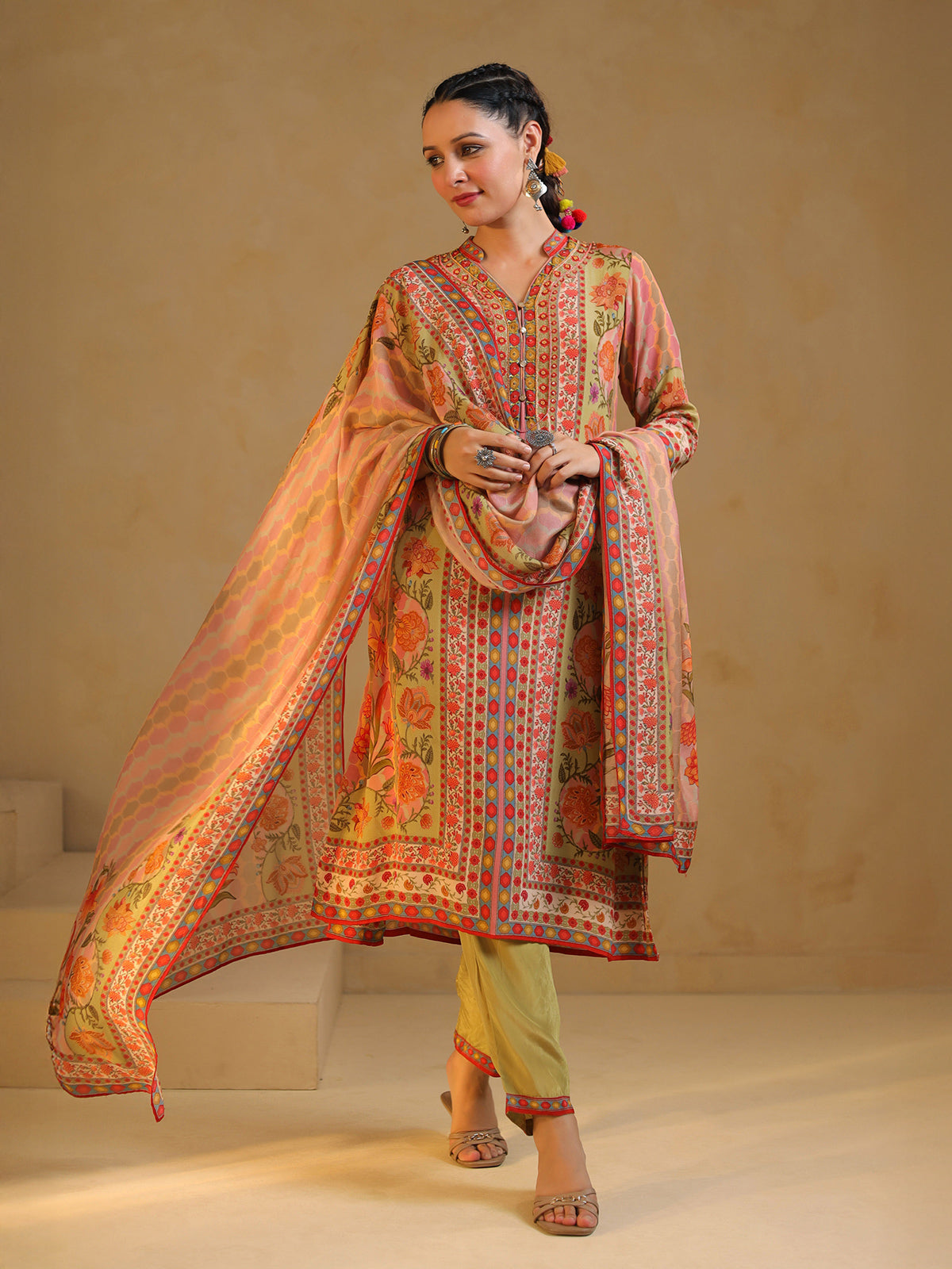 Pista geen silk printed salwar suti with dupatta