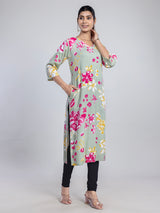 Pista green cotton printed kurti for women