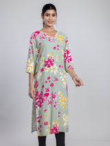 Pista green cotton printed kurti for women