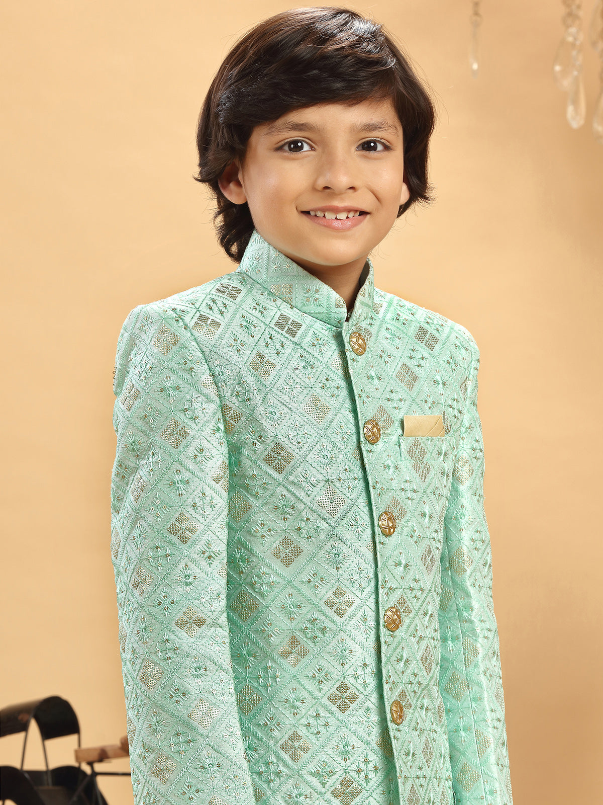 Pista green embroidery indowestern