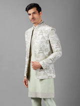Pista green silk embroidery indowestern
