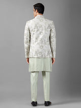 Pista green silk embroidery indowestern