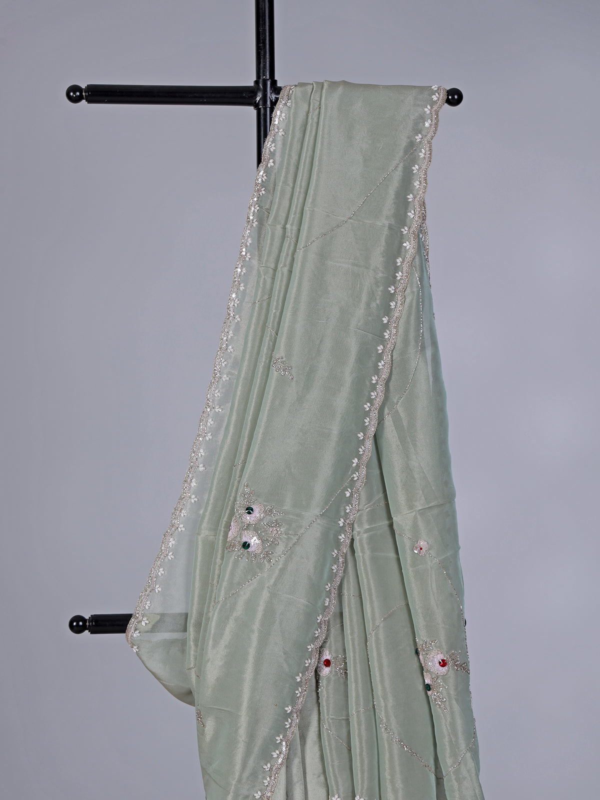 Pista green soft tissue silk saree for reception wear