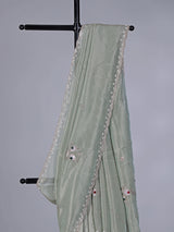 Pista green soft tissue silk saree for reception wear