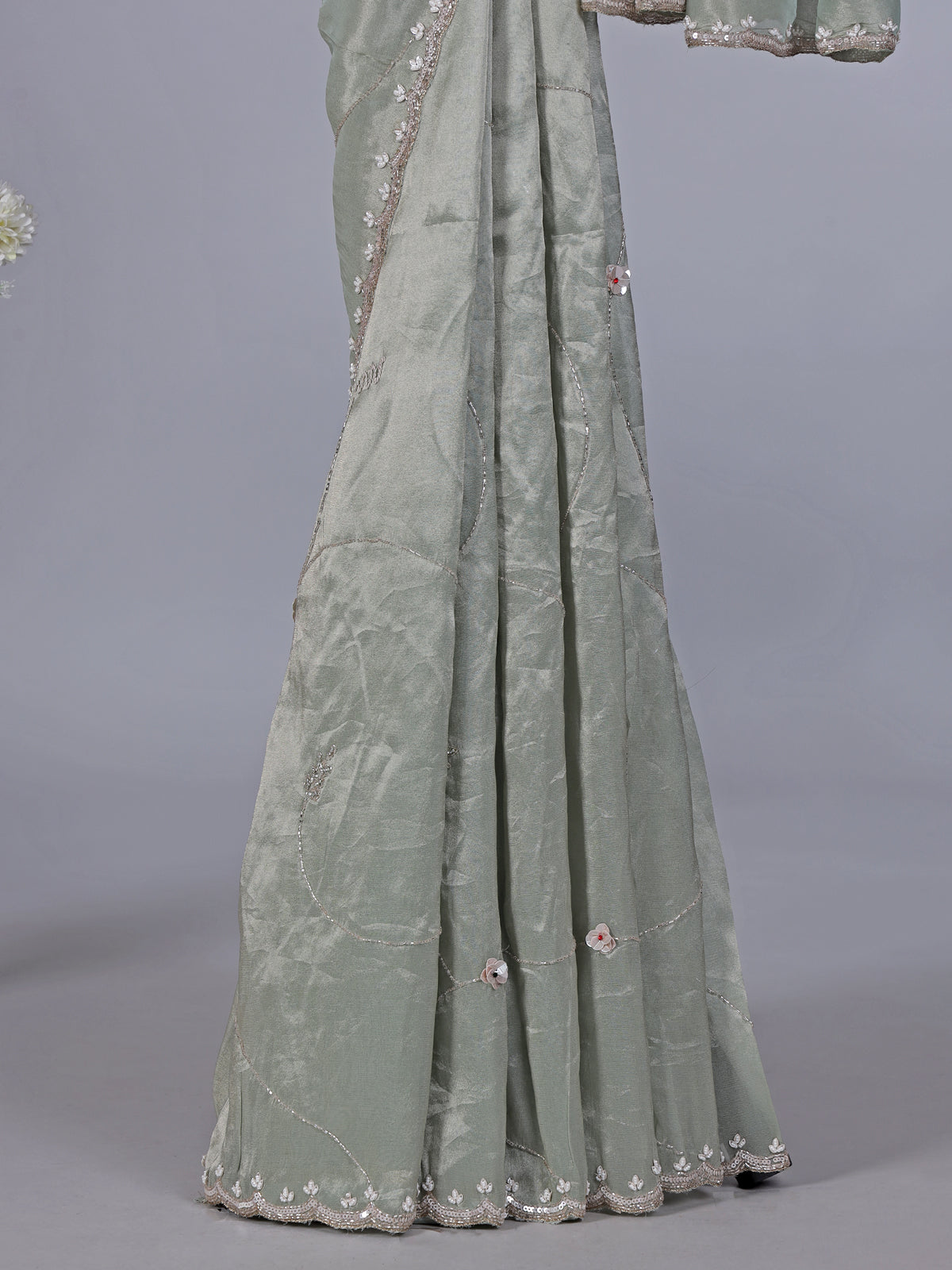 Pista green soft tissue silk saree for reception wear