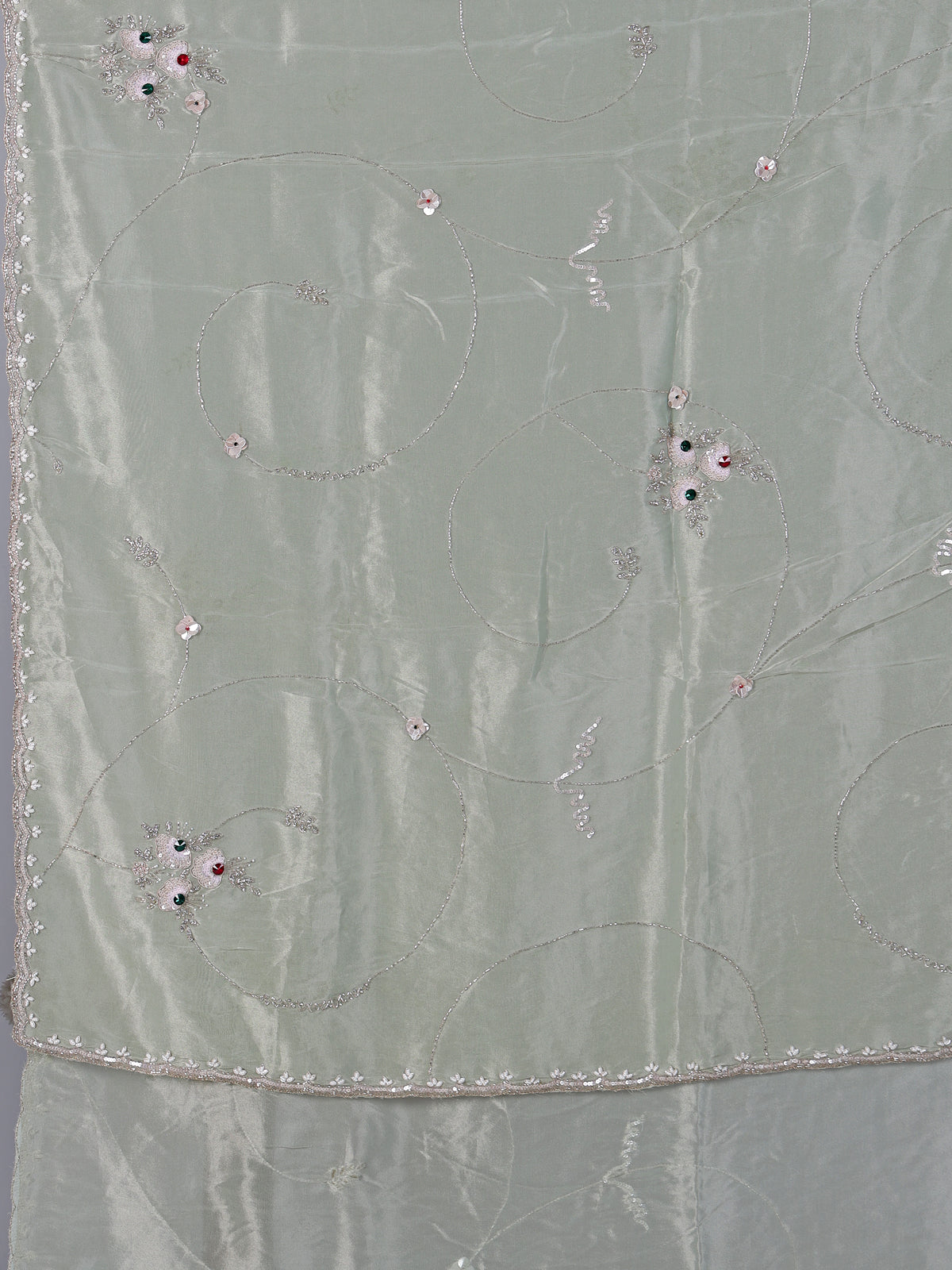 Pista green soft tissue silk saree for reception wear