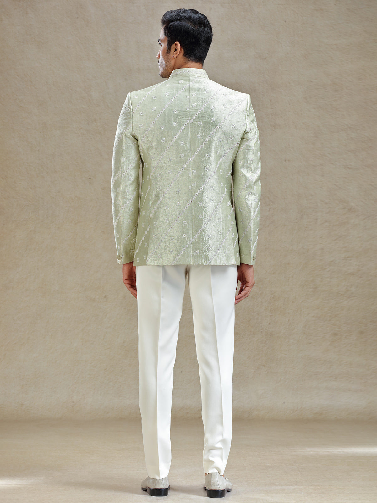 Pista green textured bandh gala jodhopuri suit
