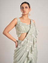 Pista green tissue silk saree for party wear