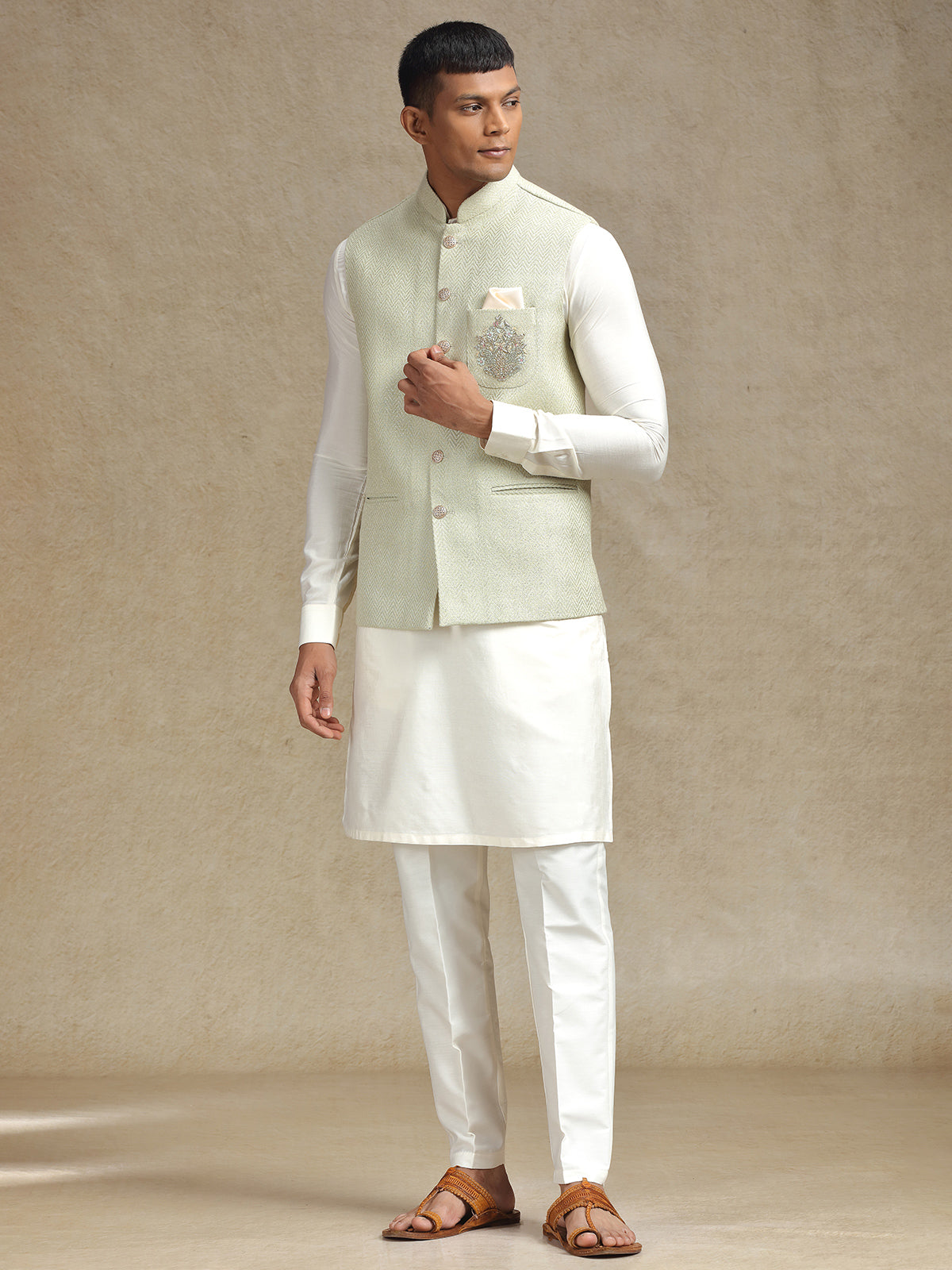 Pista green waistcoat set for special occasions